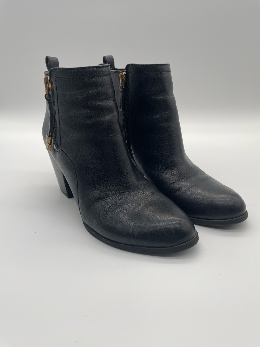 Franco Sarto Diana Black Leather Ankle Boots | Size 10 | Block Heel